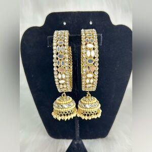 Beautiful Mirror Gold Bangles With Jhumki